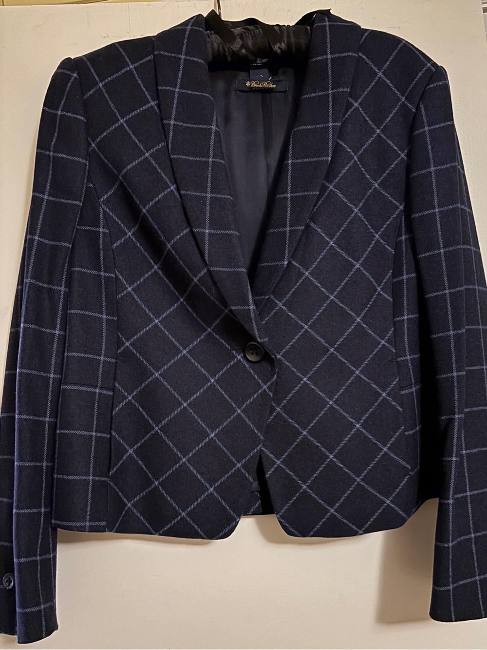 Brooks Brothers Navy Windowpane Single-Button Blazer Size 8